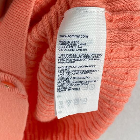 100% Pima Cotton Tangerine Tommy Hilfiger Cable Knit Lightweight Sweater Sz L - Picture 7 of 11